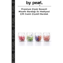 Premium Çiçek Desenli Misafir Bardağı Ev Hediyesi Çift Camlı Çiçekli Bardak