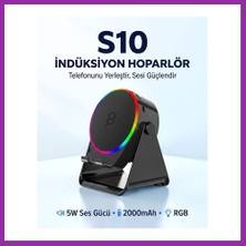 Bezos S10 5W Bluetooth + Temasıyla Ses Yükselten Indüksiyon Hoparlör 2000 Mah Rgb Işıklı Standlı 5in Speaker BEZ10