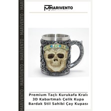 Premium Taçlı Kurukafa Kralı 3D Kabartmalı Çelik Kupa Bardak Stil Sahibi Çay Kupası