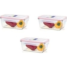 Defne Store Dikdörtgen Cam Saklama Kabı, 1700 Ml, 3'lü Set, Şeffaf