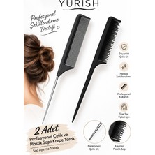 Yurish 2 Adet Profesyonel Çelik ve Plastik Saplı Krepe Tarak, Saç Ayırma Tarağı