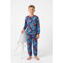 Bunny Hopp %100 Pamuk Interlok Kumaş Erkek Çocuk Pijama Takımı Mavi Kırmızı Çizgi Serüven Desenli Penye