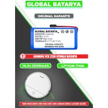 Global Batarya Grundig Vcr 2330 Uyumlu Robot Süpürge Bataryası 14.4V 2000MAH Li-Ion Pil (Orijinal Kapasite)