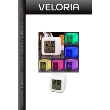 Veloria Premium Tarih Gösteren Renk Değiştiren Alarmlı Dijital Küp Saat