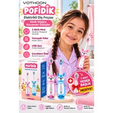 Vothoon Pofidik Çocuklar Için Şarjlı Elektrikli Diş Fırçası 3 Modlu Titreşimli Şarjlı Yedek Başlık Hediyeli Pembe