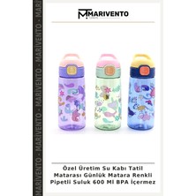 Özel Üretim Su Kabı Tatil Matarası Günlük Matara Renkli Pipetli Suluk 600 ml Bpa Içermez
