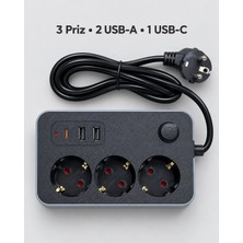Yakup Tokatlı Moda Tm Ev ve Ofis Kullanımına Uygun USB ve Type C Şarj Çıkışlı Akım Korumalı Çoklu Priz