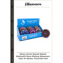 Delux Serisi Kişisel Bakım Dekoratif Ayna Makyaj Aksesuarı Taşlı El Aynası Yuvarlak Ince
