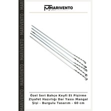 Özel Seri Bahçe Keyfi Et Pişirme Ziyafet Hazırlığı Dar Yassı Mangal Şişi - Burgulu Tasarım - 60 cm