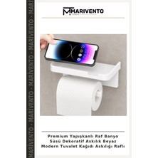 Premium Yapışkanlı Raf Banyo Süsü Dekoratif Askılık Beyaz Modern Tuvalet Kağıdı Askılığı Raflı