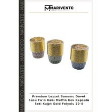 Premium Lezzet Sunumu Davet Süsü Fırın Kabı Muffin Kek Kapsülü Seti Kağıt Gold Folyolu 20'li