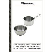 Tatlı Sosu Çay Saati Sunum Aracı 2 Parça Sütlük ve Sosluk Seti - 14 cm ve 17 cm - Paslanmaz Çelik