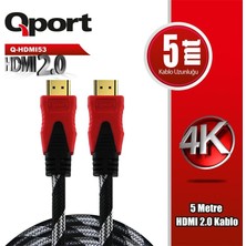 Çelik - Ticaret Qport Q-HDMI53 HDMI 2.0 Versiyon 4K 60HZ 5 Metre Örgülü Kablo