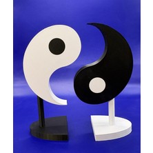 Çelik - Ticaret Yin Yang Dekoratif Obje Denge Temalı Iki Parçalı Masa ve Raf Süsü