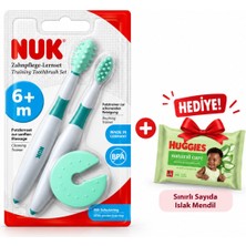 Nuk Diş Fırçalamaya Alıştırma ve Diş Kaşıyıcı 6+ Ay + Huggies 48LI Islak Mendil