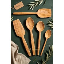 Mey İthalat Zeytin Ağacı Ahşap Tahta Kaşık Spatula Seti (Zeytin Ağacı) Ağaç Kaşık 5 Parça MNT-088
