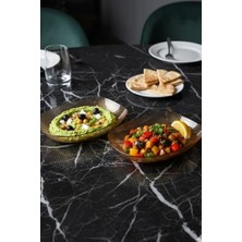 Mey İthalat Amberra Stripe 2'li Cam Sunum Kasesi - Dikdörtgen Servis Kasesi 20X12 cm Amber Renkli