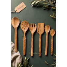 Mey İthalat Zeytin Ağacı Ahşap Tahta Kaşık Çatal Kevgir Spatula Seti (Zeytin Ağacı) Ağaç Kaşık 6'lı Set ZEYTN-052