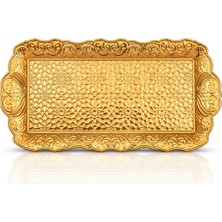 Mey İthalat Osmanlı Motifli Küçük Metal Servis Tepsisi – Dekoratif Sunum Tepsisi, 36 x 18 Cm, 306 G (Altın Sarısı)