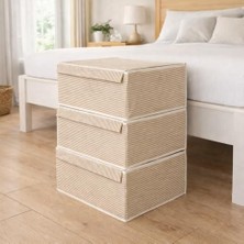 Mey İthalat Çok Amaçlı Düzenleyici Kapaklı Sandık Tipi Kutu Hurç Organizer 3'lü Set (Kahverengi, Baza 50 x 40 x 19)
