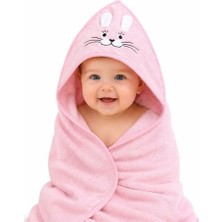 Mey İthalat %100 Pamuk Yenidoğan Bebek Kundak Nakışlı Banyo Havlusu Pembe