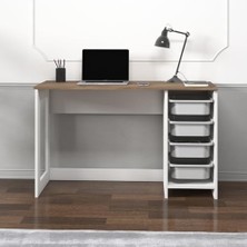Mey İthalat Hero Modern Çalışma Masası - 120 Cm, Beyaz/antik Ceviz