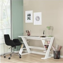 Mey İthalat Lungo Raflı Çalışma Masası, 60X140 Cm, Ofis Masası, Parlak Beyaz