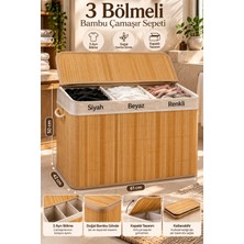 NordHaus Bambu 3 Bölmeli Çamaşır Sepeti 105 L | Kapaklı, Çıkarılabilir Iç Hazneli Kirli Çamaşır Sepeti 52X32X63 cm