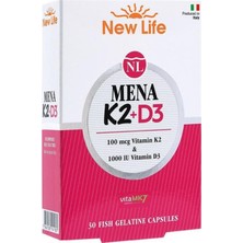 New Life Mena K2+D3 30 Kapsül 100 mcg K2 ve 1000 IU D3 Vitamin İçeren Türkiye Menşeli Ürün