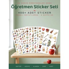 Dekorif Öğretmen Sticker Seti 400+ Adet 24 Kasım Öğretmenler Günü Hediyesi 9 Farklı Boy Ajanda Planner A4