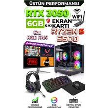 Comloji Ga-Vision Ryzen 5 5500 - Msı Rtx 3050 6gb - 16GB Ram 512GB M.2 SSD 24" Monitörlü Akvaryum Kasa Full Set Oyuncu Masaüstü Bilgisayarı