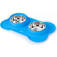 M-Pets Duet Silikon Mat Kedi ve Köpek Mama ve Su Kabı Mavi 2X200 ml