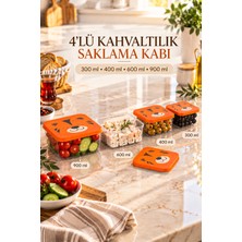  Porsima 4'lü Kaplan Figürlü Kahvaltılık ve Saklama Kabı Seti Turuncu - Kare Erzak Kabı