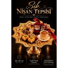 Jasper Nişane Yuvarlak Gold Ayaklı Sunum Tepsisi – Nişan, Söz, Kahve ve Ikramlık Servis Tepsisi