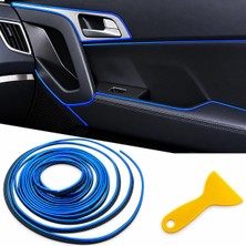 Nzm Store Araç Içi Mavi Dekoratif Fitil Şerit 5 Metre Pvc Oto Iç Döşeme Çıtası, Torpido ve Kapı Arası Boşluk Kapatıcı Dekoratif Şerit, Esnek Kesilebilir Araç Iç Trim Fitili, Montaj Aparatlı