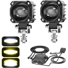 Nzm Store Motosiklet LED Sis Farı Seti Çift Renk + Flash Mod + Tüm Montaj Aparatları ve Kablo Set ile Kolay Montaj 12-24V F15-SET