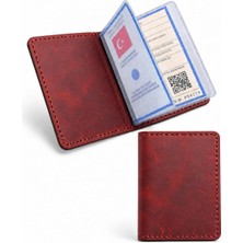 Nzm Store Hakiki Deri Ruhsat Kabı – El Yapımı Araç Evrak Cüzdanı ve Ruhsat Kılıfı, Günlük Kullanım Için Ince ve Dayanıklı Tasarım, Ehliyet ve Belgeler Için Şeffaf Bölmeli Kompakt Organizer - Kırmızı