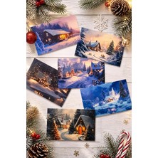 Nzm Store 6lı Simli Yılbaşı Kartpostal Seti - Kış Evleri (Kendinden Simli, Not Yazılabilir)