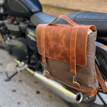 Nzm Store Motosiklet Çantası, Motosiklet Yan Çantası, Deri Çanta, Mumlu Kanvas, Geçme Kilitli (Kahverengi)