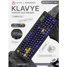 Nzm Store Ajazz Mekanik Oyuncu Klavyesi 8000Hz Polling Rate 0.125MS Gecikme 10000MAH Batarya Tft Ekran Bluetooth 5.1 2.4ghz Usb-C Hot Swap Rgb Gasket Mount | (AK980 V2 Pro - Lacivert Mor)