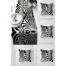 Pelangi Zebra Desenli Masa Değişik Ranır Modelleri Dekoratif 4'lü Kırlent Kılıfı Seti, Siyah-Beyaz 43 x 43