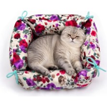 Nzm Store Tatucha Yumuşacık Yıkanabilir Kedi Yatağı, Çiçek Desenli, Çok Renkli, 35X40 cm