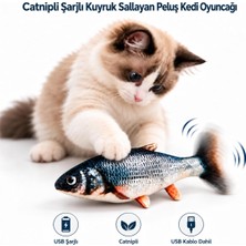 Nzm Store Catnipli USB Şarjlı Kuyruk Sallayan Hareketli Balık Kedi Oyuncağı, Interaktif Peluş Kedi Oyuncağı, Kedilerin Takip Etme, Yakalama ve Avlanma Içgüdüsünü Destekleyen Eğlenceli Oyun Arkadaşı
