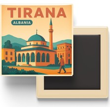 Tiran Arnavutluk - Hacı Ethem Bey Camii - Baskılı Buzdolap Magneti Kare 9x9 cm