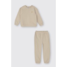 Kız Bebek Nakış Detaylı Bej Eşofman Takımı 6-12 Ay (68-74 Cm)