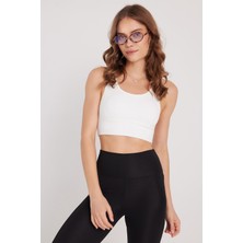 Tudors Slim Fit Dar Kesim Bisiklet Yaka Kalın Askılı Esnek Spor Atlet, Xl, CROP2507, Ekru, Kadın
