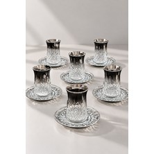 Yzhome 6 Kişilik 12 Parça Lüks Cam Odin Desenli Çay Takımı Seti 170ML Gümüş