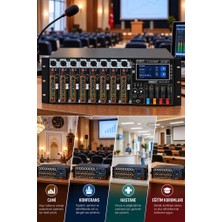 Midex RACK-08FX Rack Tipi Power Mikser 2X600W 8 Kanal USB 99 Dsp Phantomlu Amfili Mikser Efektli