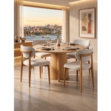 Koçak Home Bohem 4'lü Traverten Kumaş Mutfak Sandalyesi Yemek Masası Sandalyesi Ceviz Metal Ayaklı Modern Iskandinav Tasarım