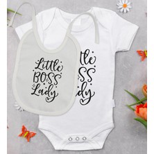 BK Gift Bk Kids Little Boss Lady Tasarımlı Bebek Body Zıbın ve Mama Önlüğü Hediye Seti - Model 1 0-3 Ay
